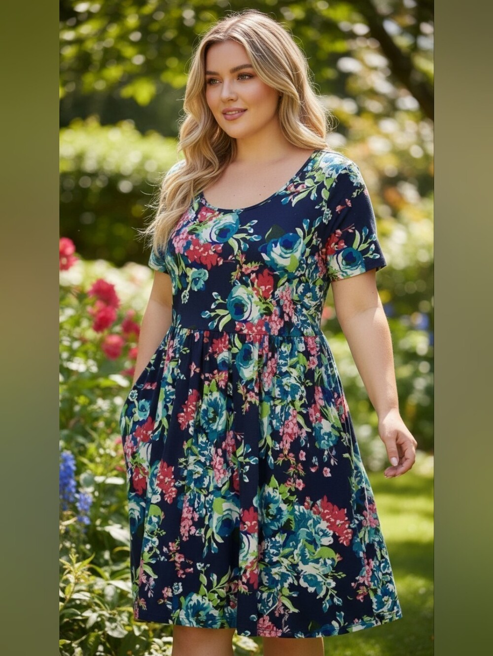 Tralilbee Floral Pleated Dress With Pockets 3X. New!